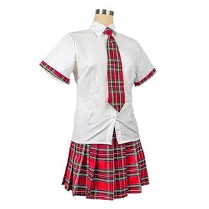 Women's School Girl Outfit  Set Sexy Student Costumes With Plaid Mini Skirt M